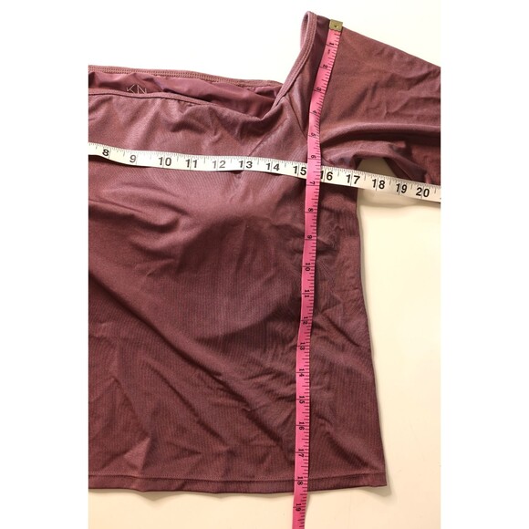 Klassy Network Off Shoulder Seamless Built in Bra Long Sleeve Mauve Top XL - Picture 2 of 8